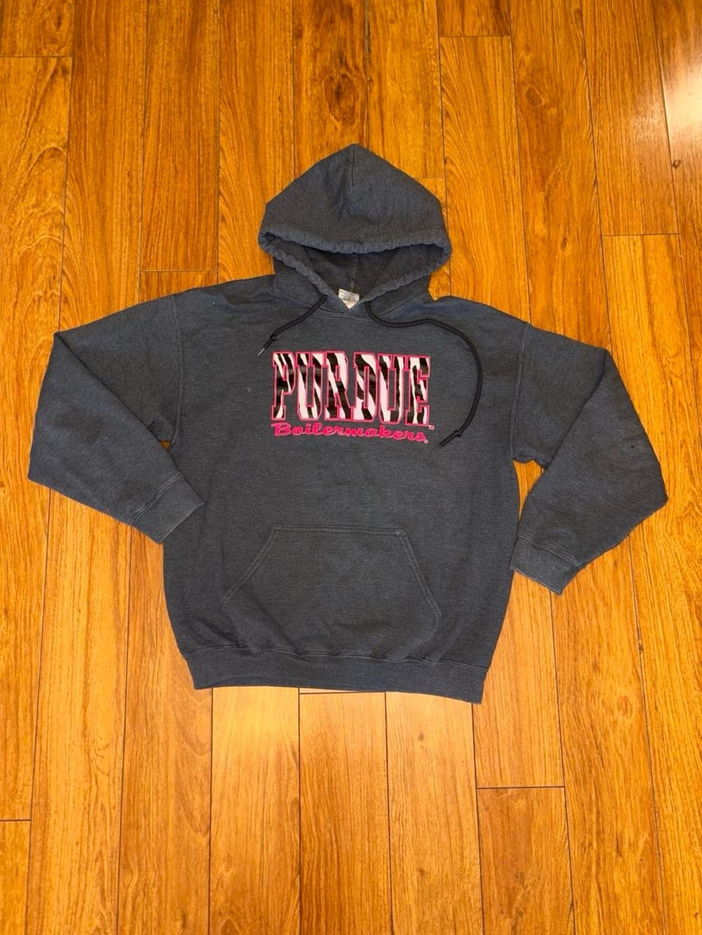 Y2K Purdue University Boilermakers hoodie with pink and white zebra print text